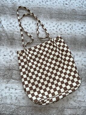 Checkerboard Brown and Cream Canvas Tote Bag
